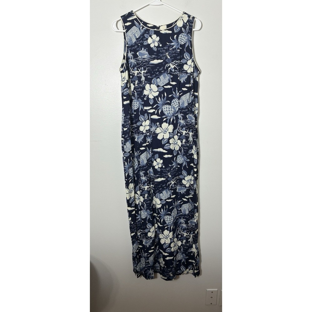 young hawaii Maxi Tank Dress‎ Sz L Blue Floral Tropical Rayon Blend Resort